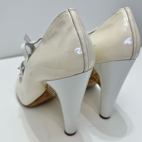 Chanel Buckle Mary Jane Wedge Pumps White Patent Leather Pumps | 39/US 8-8.5 - Picture 10 of 13